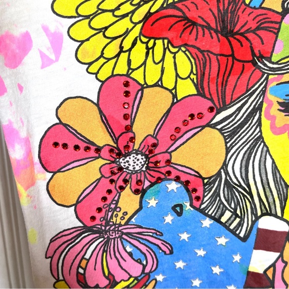 Awake Couture Woodstock Hippie Core Beaded Colorful T shirt Size Slim Large - Picture 3 of 10